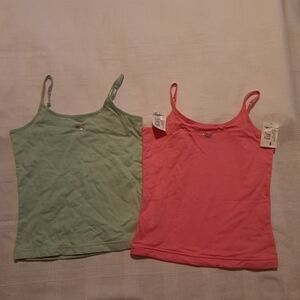 Cuffy's girls size 8 tank tops 1 mint, 1 coral with watermelon rinestones, nwt